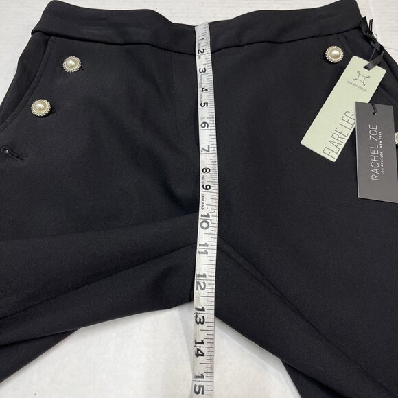 Rachel Zoe Pants Women 6 Black Hi Rise Flare Leg Jersey Knit Pearl Button Detail - Picture 6 of 12